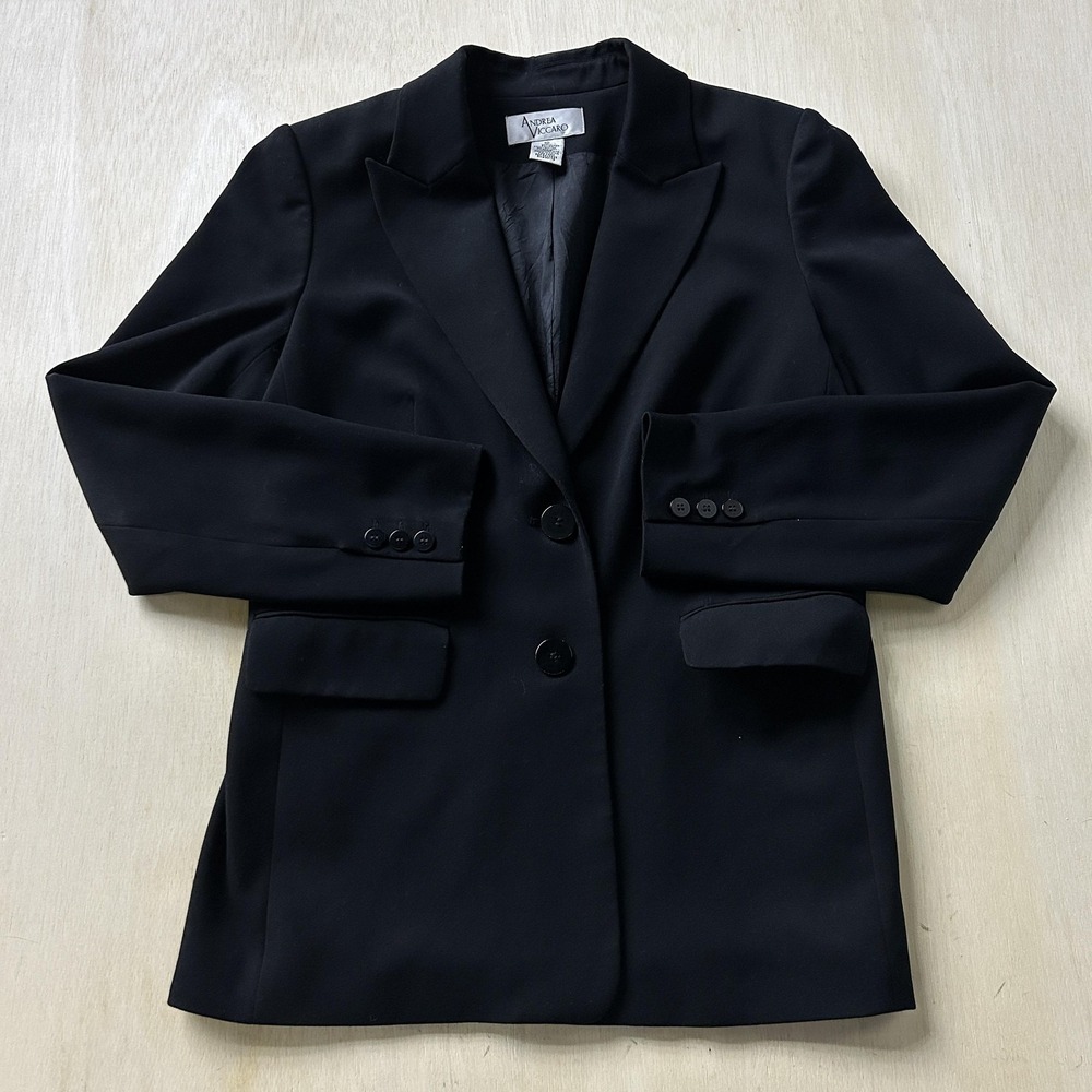 Andrea Viccaro Blazer Jacket Womens 10 Black Stretch Two Button Lined Career